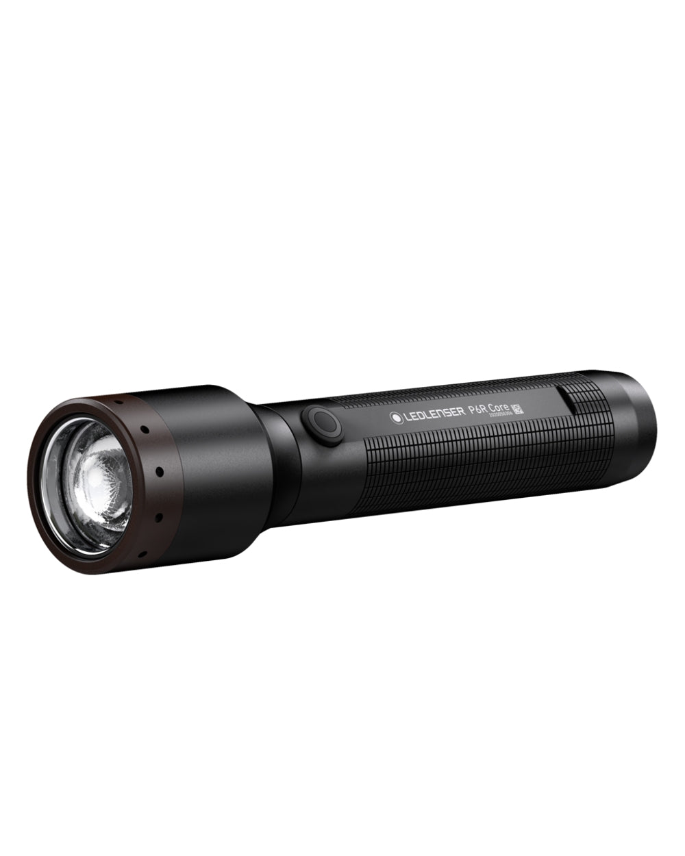 Black coloured Led Lenser P6R Core Rechargeable Torch on white background #colour_black