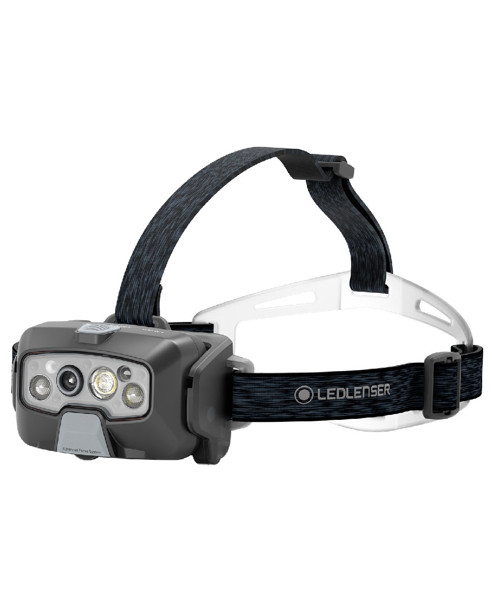 Black coloured Led Lenser HF8R Core Rechargeable Head Torch on white background #colour_black