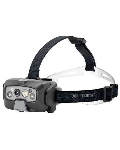 Black coloured Led Lenser HF8R Core Rechargeable Head Torch on white background #colour_black