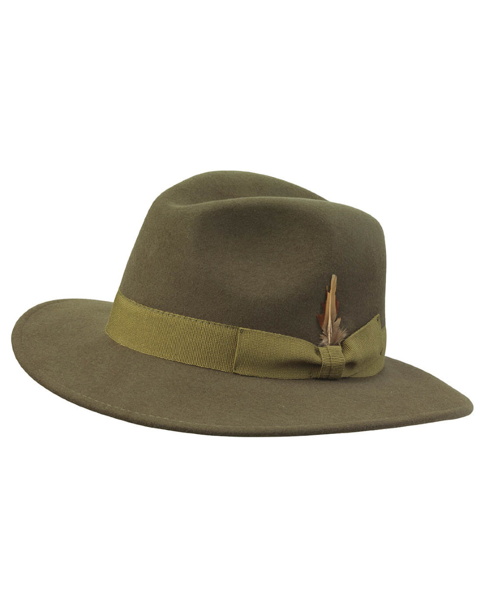 Loden Coloured Laksen Heritage Fedora Cashmere Hat On A White Background #colour_loden