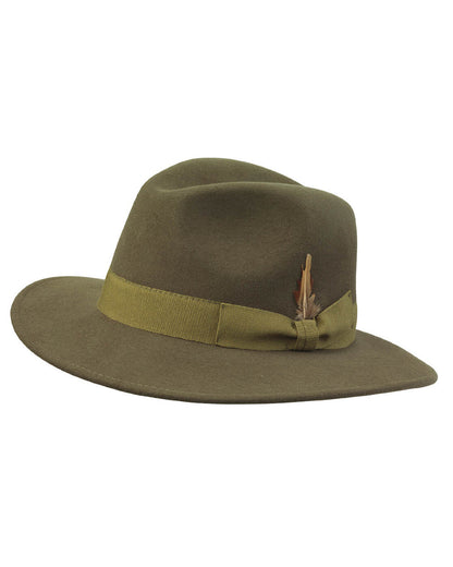 Loden Coloured Laksen Heritage Fedora Cashmere Hat On A White Background #colour_loden