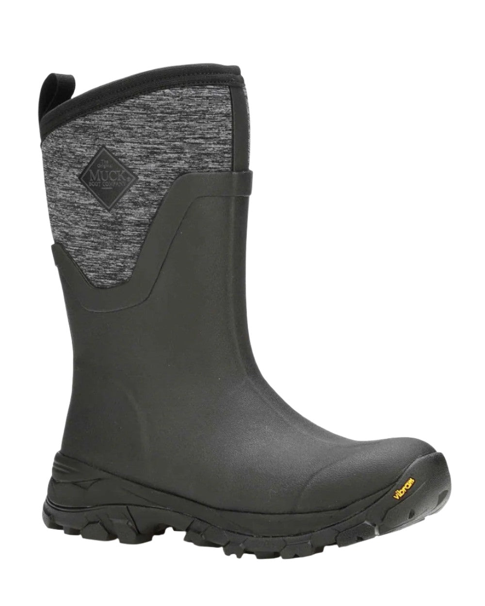 Black Jersey Heather Coloured Muck Boots Arctic Ice Mid Wellingtons on white background #colour_black-jersey-heather