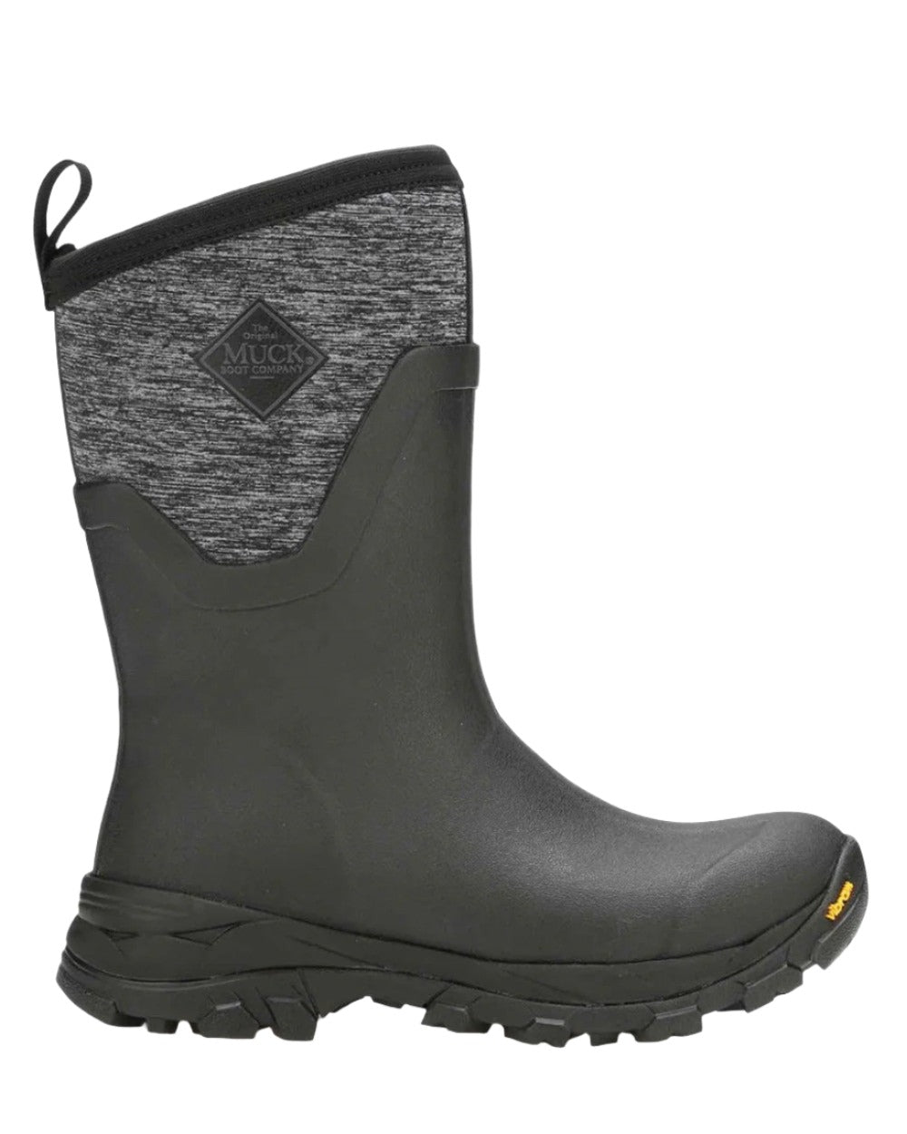Black Jersey Heather Coloured Muck Boots Arctic Ice Mid Wellingtons on white background #colour_black-jersey-heather