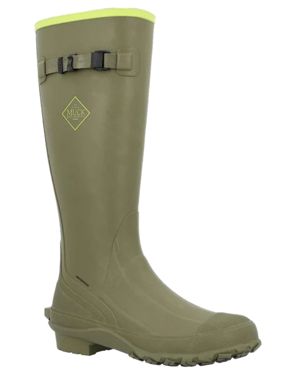 Olive Lime Green Coloured Muck Boots Harvester Tall Boots on white background #colour_olive-lime-green