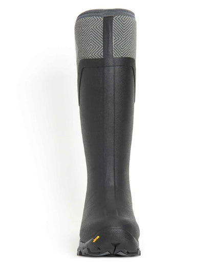 Black Grey Geometric coloured Muck Boots Womens Arctic Ice Tall Wellingtons on white background #colour_black-grey-geometric