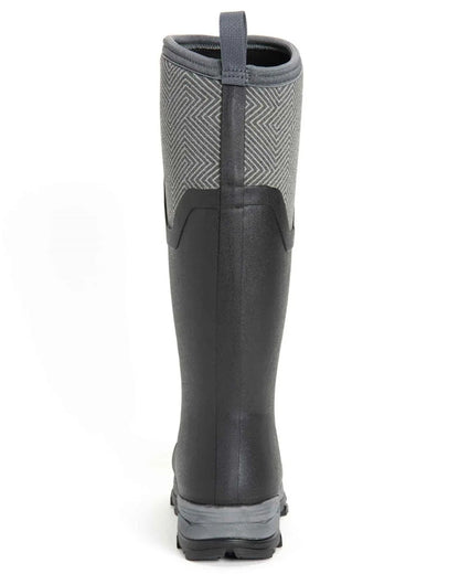 Black Grey Geometric coloured Muck Boots Womens Arctic Ice Tall Wellingtons on white background #colour_black-grey-geometric