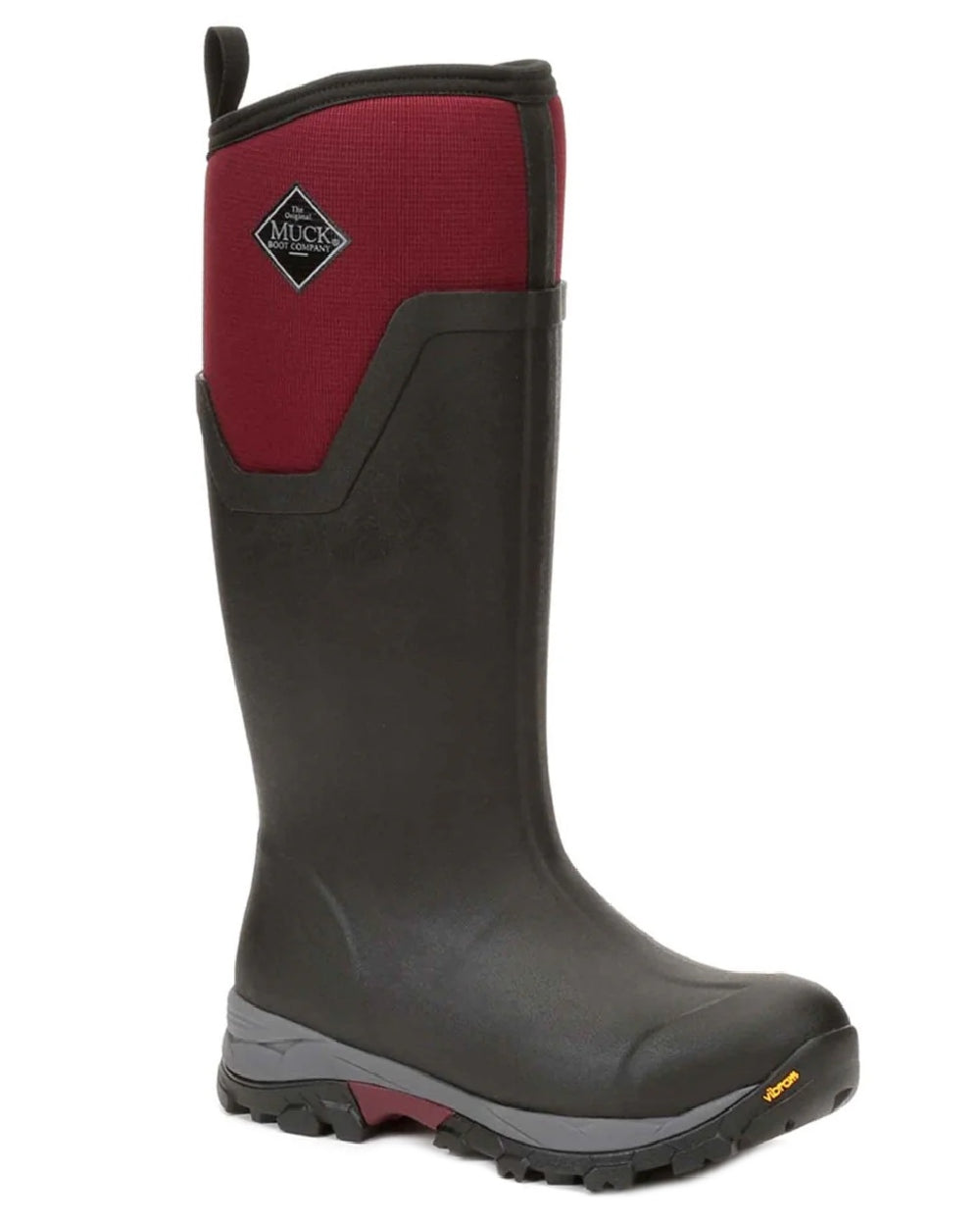 Black Windsor Wine coloured Muck Boots Womens Arctic Ice Tall Wellingtons on white background #colour_black-windsor-wine