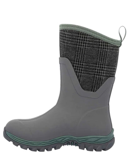 Grey Plaid Print Coloured Muck Boots Womens Arctic Sport II Mid Wellingtons on white background #colour_grey-plaid-print