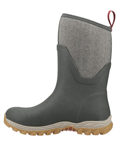 Olive Herringbone Print Coloured Muck Boots Womens Arctic Sport II Mid Wellingtons on white background #colour_olive-herringbone-print