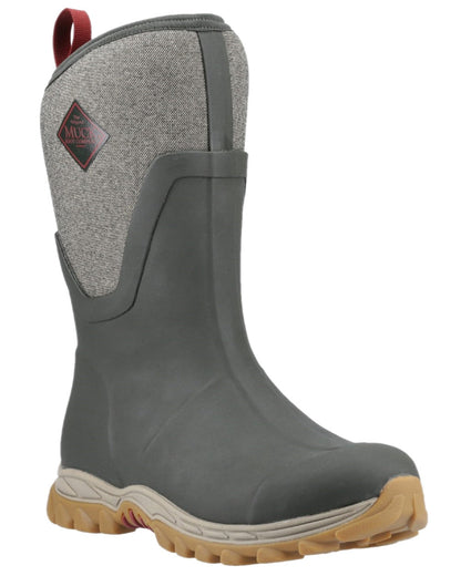 Olive Herringbone Print Coloured Muck Boots Womens Arctic Sport II Mid Wellingtons on white background #colour_olive-herringbone-print