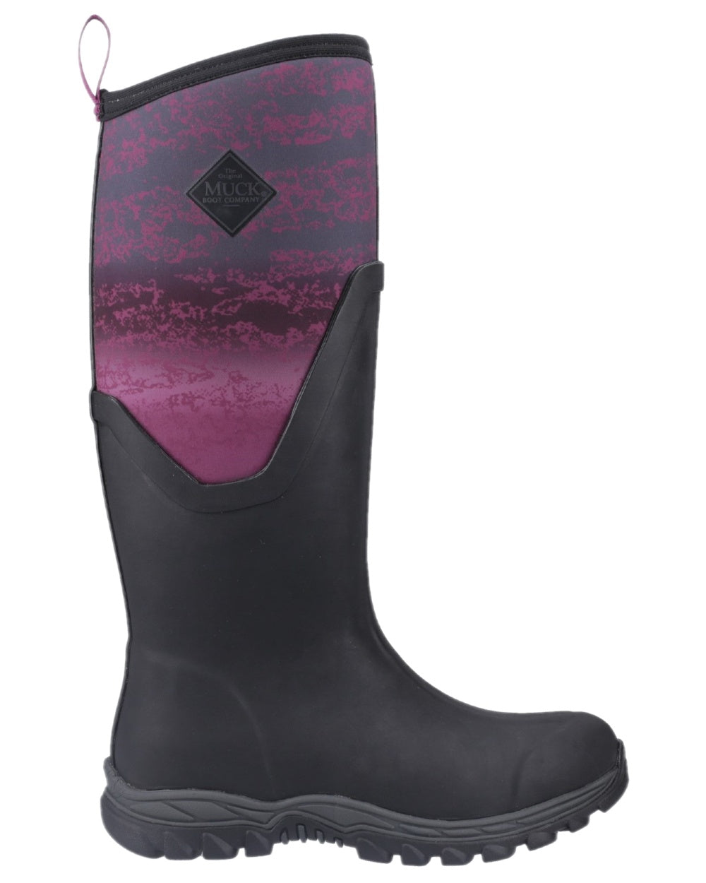 Magenta Digi Fade Print Coloured Muck Boots Womens Arctic Sport II Tall Wellingtons on white background #colour_magenta-digi-fade-print