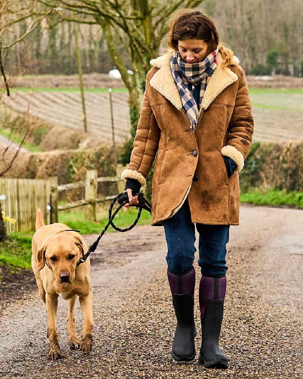 Magenta Digi Fade Print Coloured Muck Boots Womens Arctic Sport II Tall Wellingtons on countryside background #colour_magenta-digi-fade-print