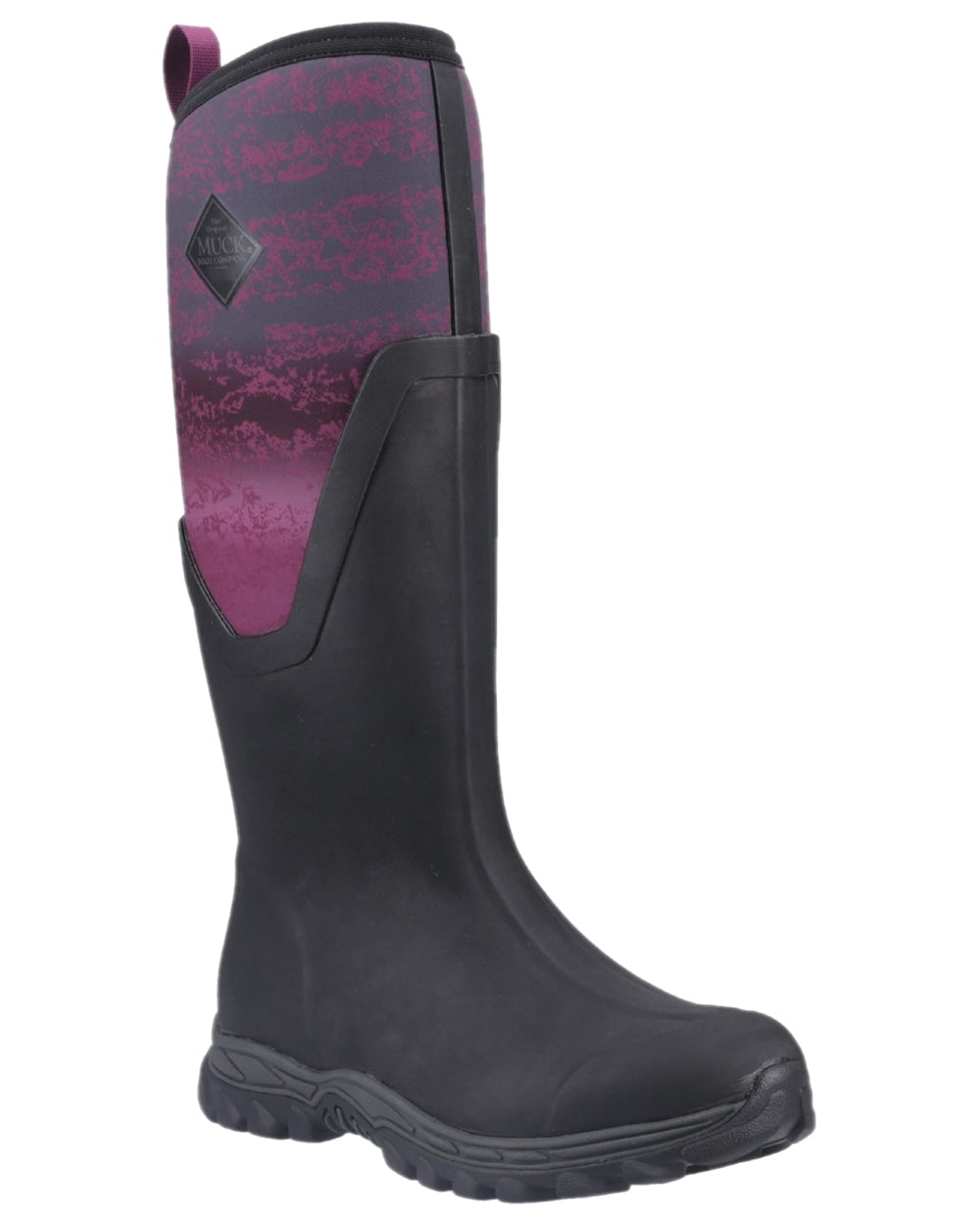 Magenta Digi Fade Print Coloured Muck Boots Womens Arctic Sport II Tall Wellingtons on white background #colour_magenta-digi-fade-print