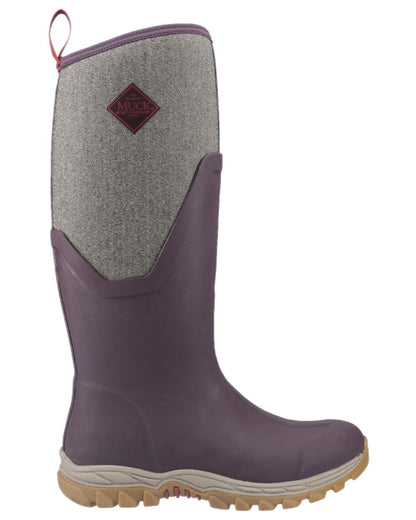 Wine Herringbone Print Coloured Muck Boots Womens Arctic Sport II Tall Wellingtons on white background #colour_wine-herringbone-print