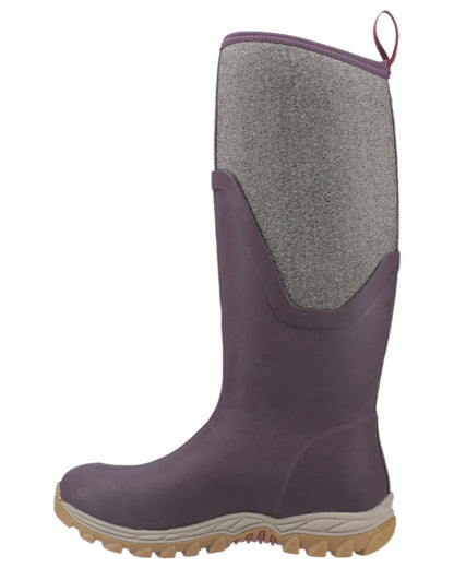 Wine Herringbone Print Coloured Muck Boots Womens Arctic Sport II Tall Wellingtons on white background #colour_wine-herringbone-print