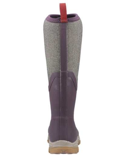 Wine Herringbone Print Coloured Muck Boots Womens Arctic Sport II Tall Wellingtons on white background #colour_wine-herringbone-print