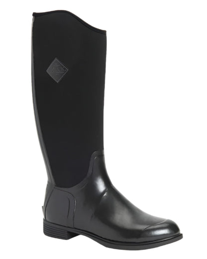 Black Coloured Muck Boots Womens Derby Tall Boots on white background #colour_black