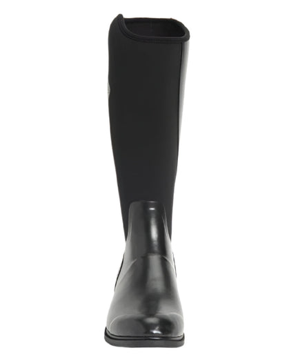 Black Coloured Muck Boots Womens Derby Tall Boots on white background #colour_black