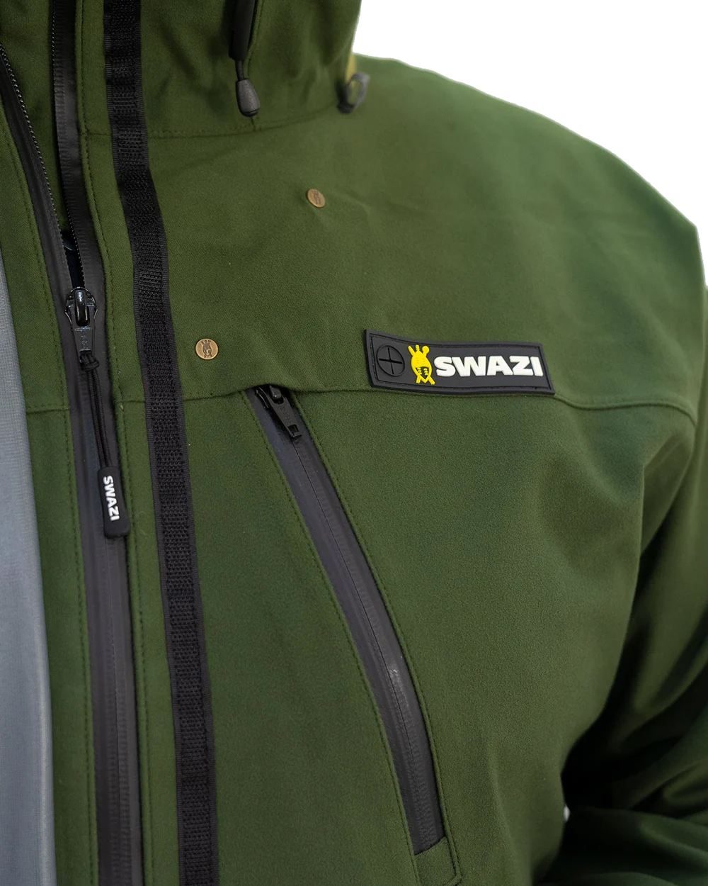 Olive Coloured Swazi Kagoule Jacket On A White Background #colour_olive