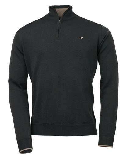 Olive Coloured Laksen Norfolk Zip Neck Merino Sweater On A White Background #colour_olive