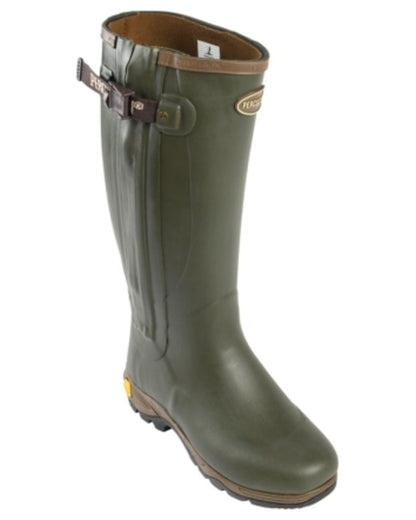 Khaki coloured Percussion Cambridge Neoprene Full Zip Wellingtons on white background #colour_khaki