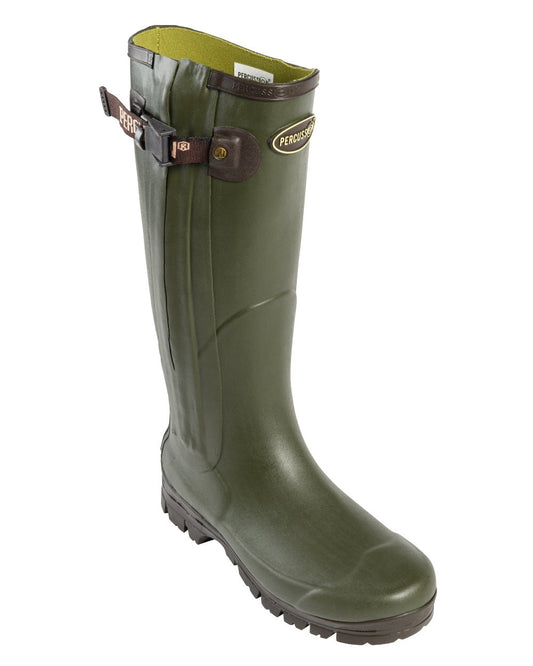 Green coloured Percussion Chantilly Full Zip Wellington Boots on white background #colour_green