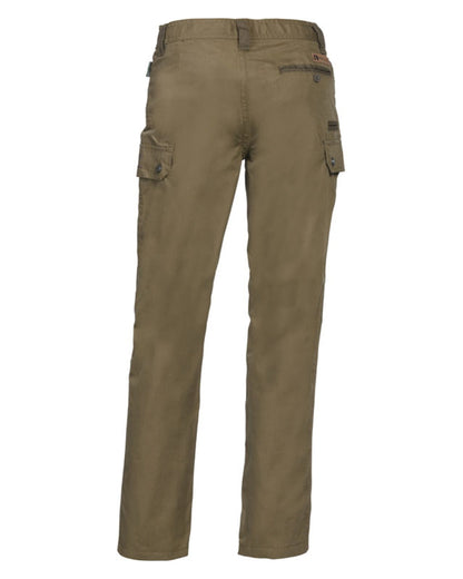 Khaki coloured Percussion Childrens Imperlight Trousers on white background #colour_khaki