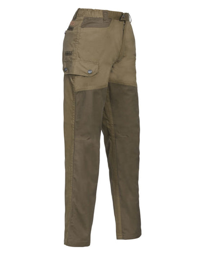 Khaki coloured Percussion Childrens Imperlight Trousers on white background #colour_khaki