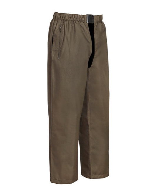 Khaki coloured Percussion Childrens Renfort Chaps on white background #colour_khaki