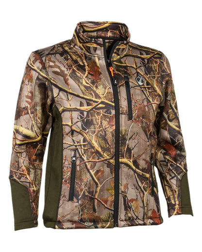 Forest Evo coloured Percussion Childrens Zipped Softshell Jacket on white background #colour_forest-evo