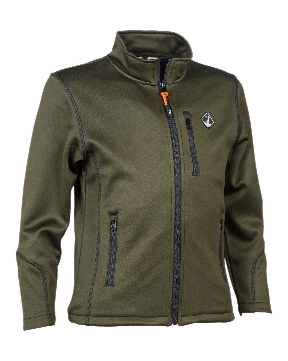 Khaki coloured Percussion Childrens Zipped Softshell Jacket on white background #colour_khaki