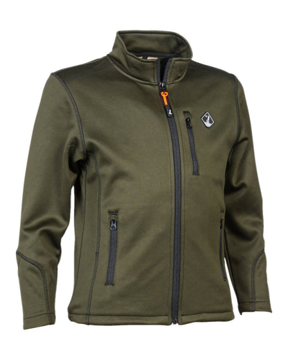 Khaki coloured Percussion Childrens Zipped Softshell Jacket on white background #colour_khaki