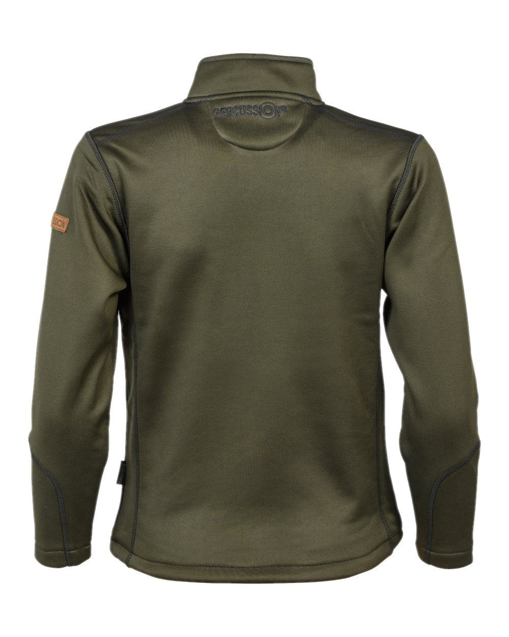 Khaki coloured Percussion Childrens Zipped Softshell Jacket on white background #colour_khaki