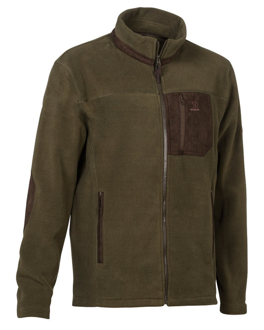 Khaki coloured Percussion Cor Polartane Fleece Jacket on white background #colour_khaki