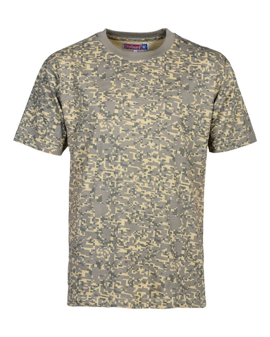 Green Beige coloured Percussion Digicam T-Shirt on white background #colour_green-beige