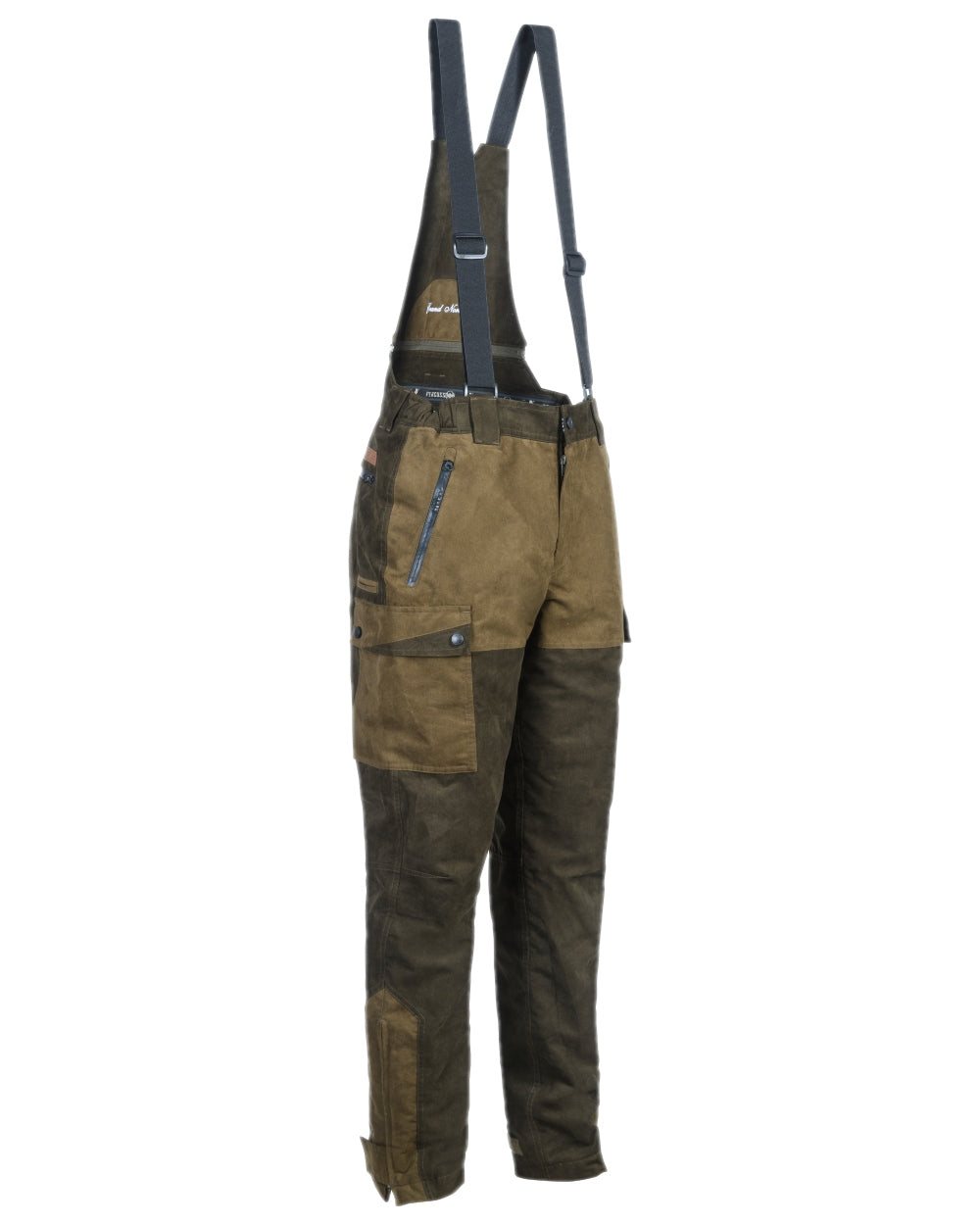 Light Khaki coloured Percussion Grand Nord Salopette Trousers on white background #colour_light-khaki