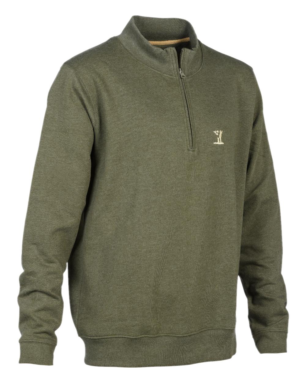 Khaki coloured Percussion High Neck Sweatshirt on white background #colour_khaki