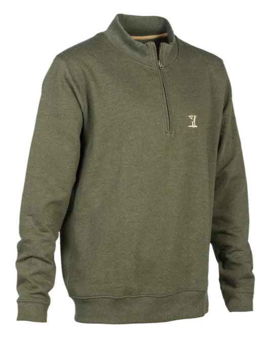 Khaki coloured Percussion High Neck Sweatshirt on white background #colour_khaki