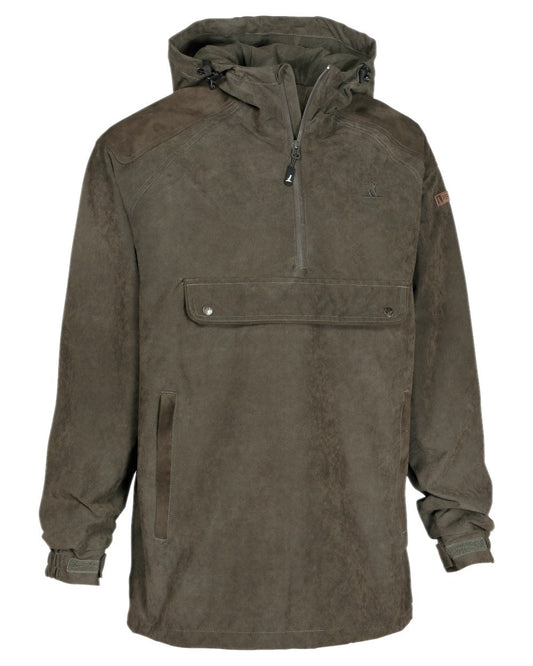 Khaki coloured Percussion Highland Waterproof Smock on white background #colour_khaki