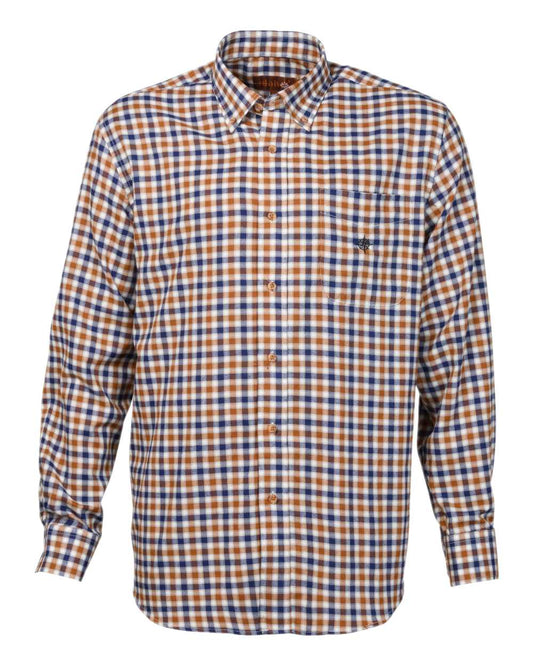 Brown Blue coloured Percussion Idaho Serdange Shirt on white background #colour_brown-blue