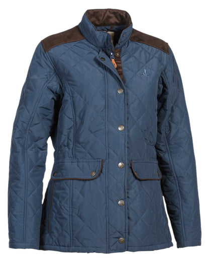 Blue coloured Percussion Ladies Edinburgh Quilted Jacket on white background #colour_blue
