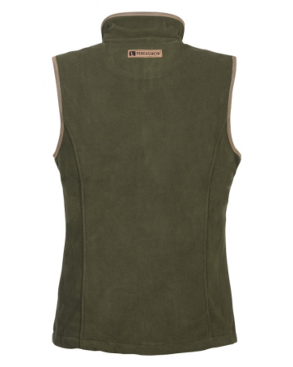 Khaki coloured Percussion Ladies Scotland Fleece Gilet on white background #colour_khaki