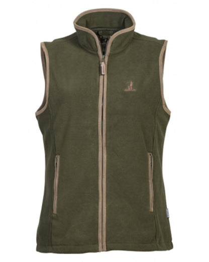 Khaki coloured Percussion Ladies Scotland Fleece Gilet on white background #colour_khaki