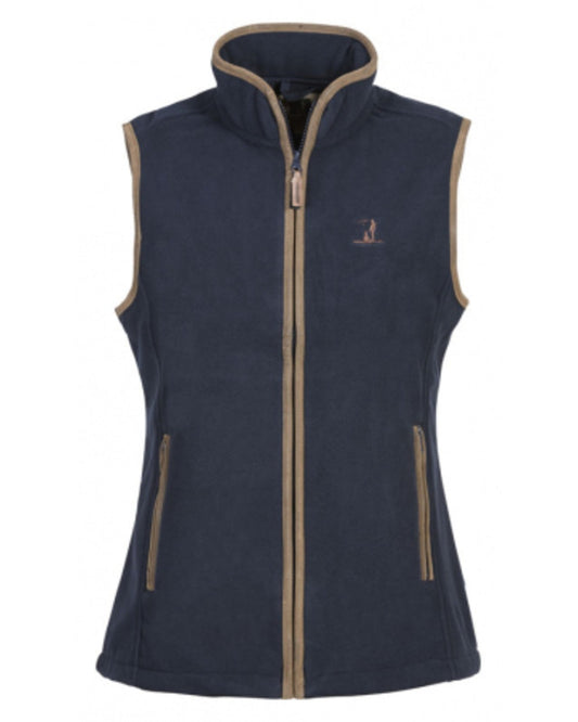 Navy coloured Percussion Ladies Scotland Fleece Gilet on white background #colour_navy
