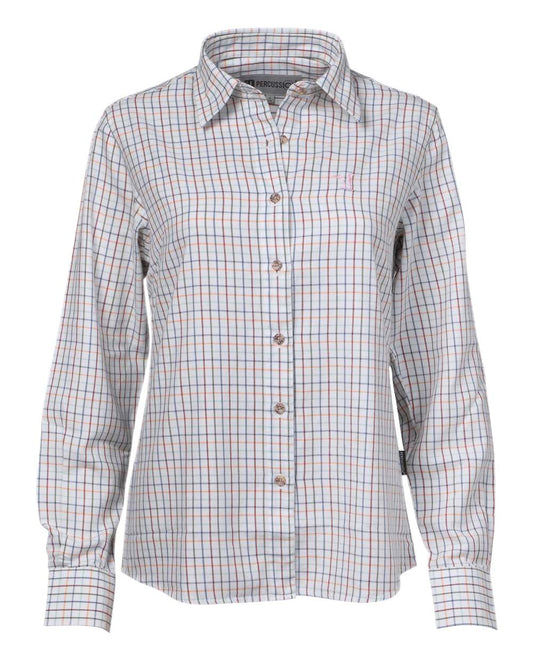 Ocre coloured Percussion Ladies Tattersall Shirt on white background #colour_ocre