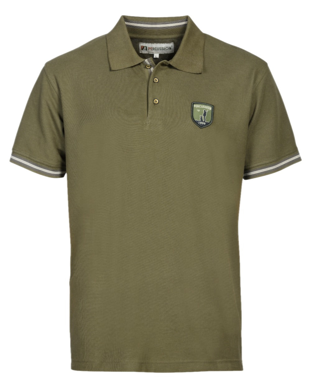 Khaki Coloured Percussion Mens Short Sleeved Polo Shirt on white background #colour_khaki