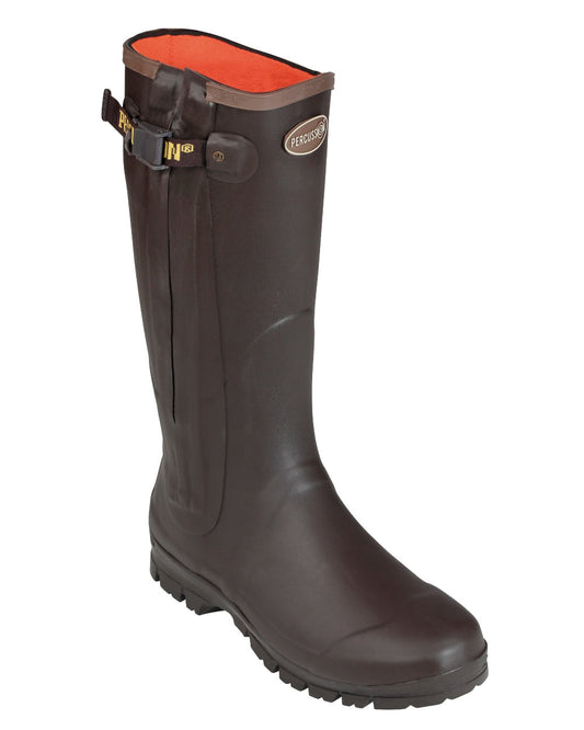Brown coloured Percussion Rambouillet Full Zip Wellington Boots on white background #colour_brown