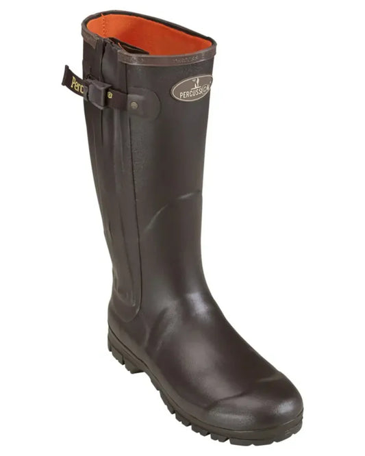 Brown coloured Percussion Rambouillet Full Zip Wellington Boots on white background #colour_brown
