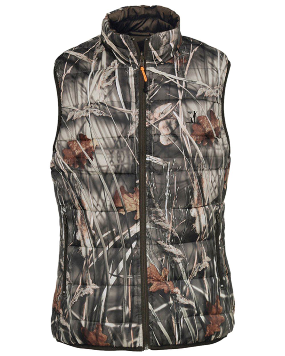 Brown Ghost Wet Camo Coloured Percussion Reversible Quilted Hunting Gilet on white background #colour_brown-ghost-wet-camo