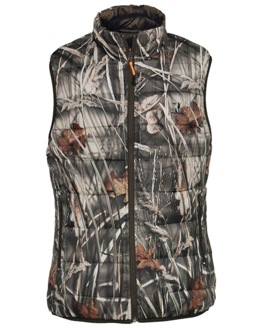 Brown Ghost Wet Camo Coloured Percussion Reversible Quilted Hunting Gilet on white background #colour_brown-ghost-wet-camo